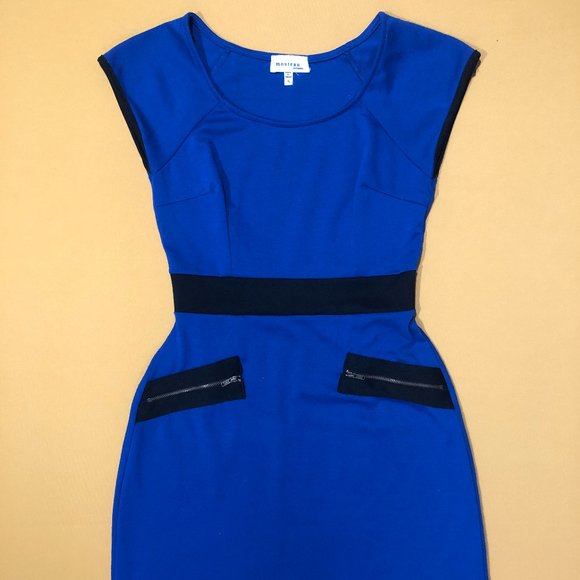 Monteau L.A. Womens Size S Blue Scoopneck Sleeveless Zipper Accent Mini Dress - Picture 1 of 6